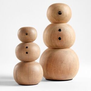 Crate & Barrel Handcrafted Large Wooden Snowman - Natural Wood